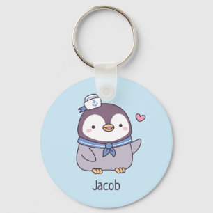 Cute Little Penguin Sailor Crew Personalised Key Ring