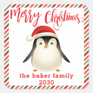Cute Little Penguin with Santa Hat Christmas Square Sticker