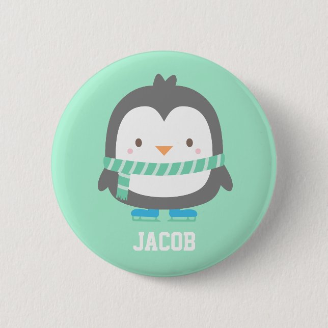 Cute Little Penguin with Winter Scarf For Boys 6 Cm Round Badge (Front)