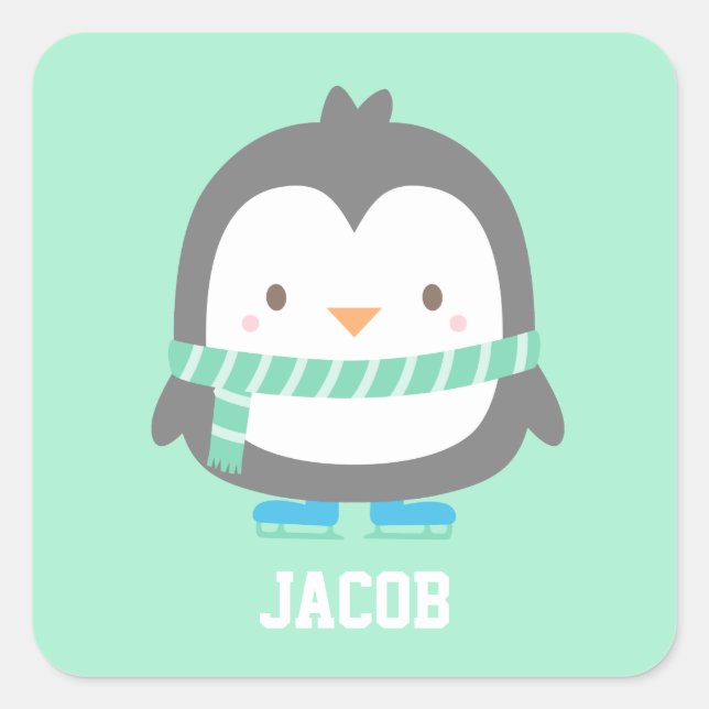 Cute Little Penguin with Winter Scarf For Kids Square Sticker (Front)