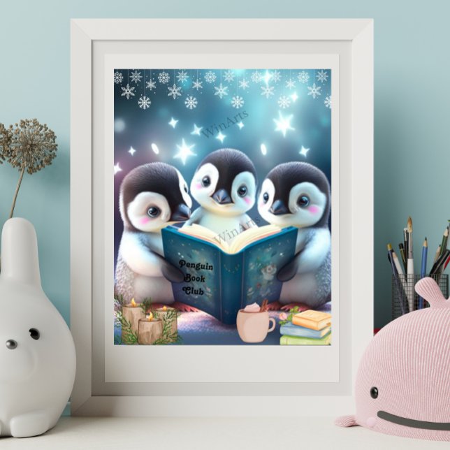 Cute Little Penguins reading book Personalised Art Poster (Creator Uploaded)