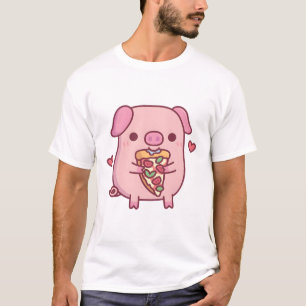 Cute Little Pig Eating Margherita Pizza T-Shirt