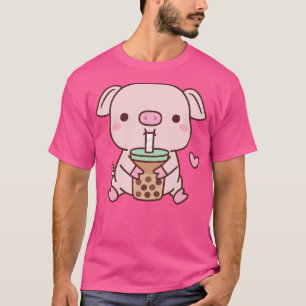 Cute Little Pig Loves Bubble Milk Tea T-Shirt