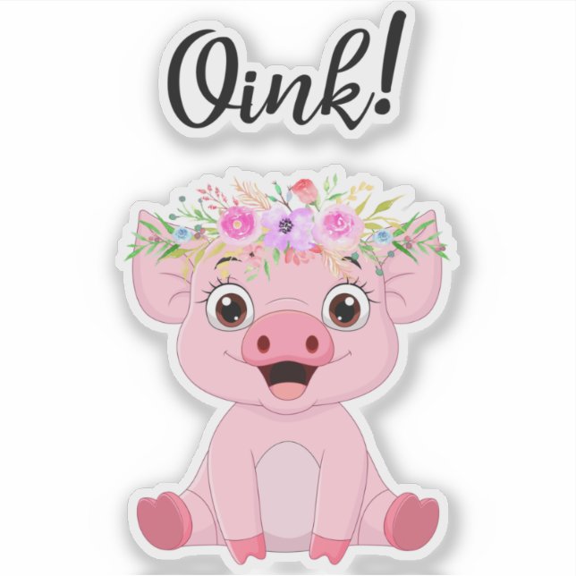 Cute Little Pig with a Floral Crown (Front)