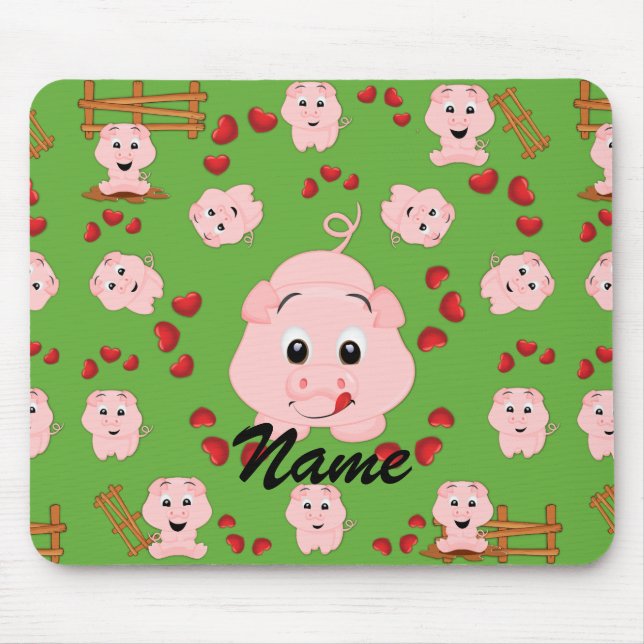 Cute Little Piggies and Hearts Pattern Print Mouse Pad (Front)