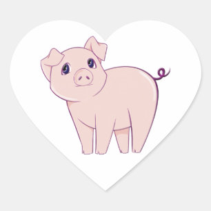 Cute Little Piggy Art Heart Sticker
