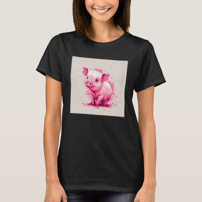 Cute Little Piggy Illustration Unique  Women Kids  T-Shirt (Front)
