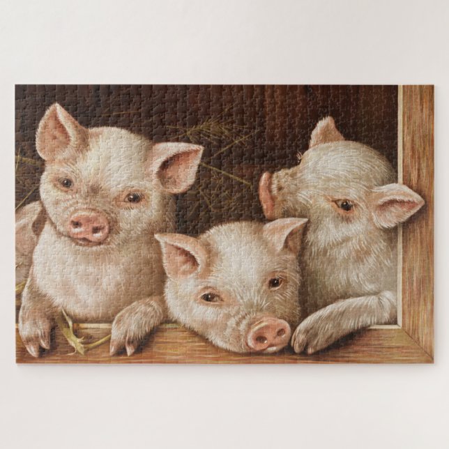 Cute little piglets in a barn at the farm jigsaw puzzle (Horizontal)