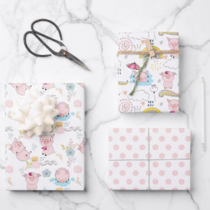 Cute Little Pigs Wrapping Paper Sheet