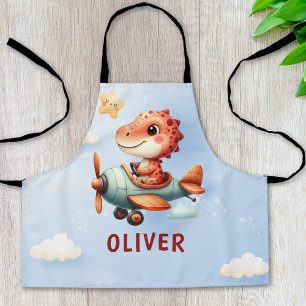 Cute Little Pilot Dinosaur Flying Aeroplane Apron