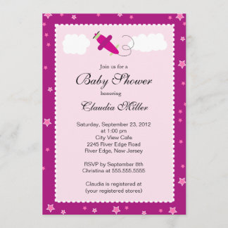 Cute Little Pink Aeroplane Boy Baby Shower Invitation