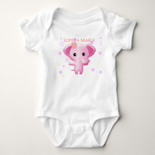 Cute Little Pink Baby Girl Elephant Bodysuit
