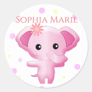 Cute Little Pink Baby Girl Elephant Classic Round Sticker