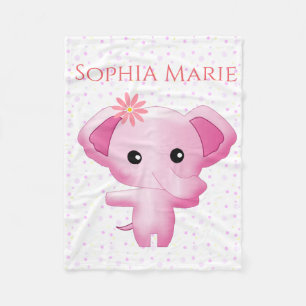 Cute Little Pink Baby Girl Elephant Fleece Blanket