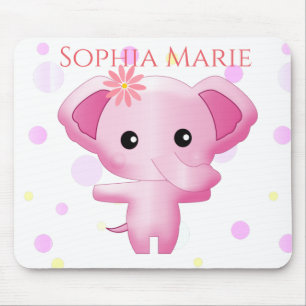 Cute Little Pink Baby Girl Elephant Mouse Pad
