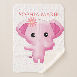 Cute Little Pink Baby Girl Elephant Sherpa Blanket