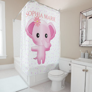 Cute Little Pink Baby Girl Elephant Shower Curtain