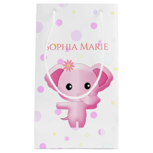 Cute Little Pink Baby Girl Elephant Small Gift Bag