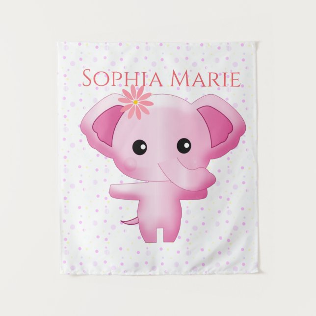 Cute Little Pink Baby Girl Elephant Tapestry (Front)