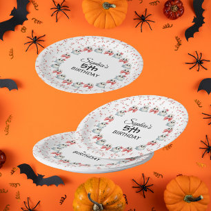 Cute Little Pink Bow Ghost Girl 5th Birthday Paper Plate