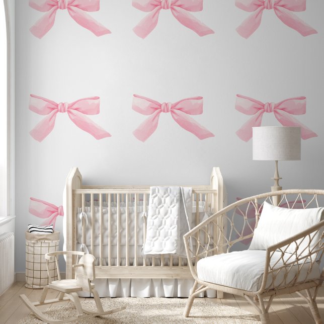 Cute Little Pink Bows Baby Girl Nursery Wallpaper (Kids)