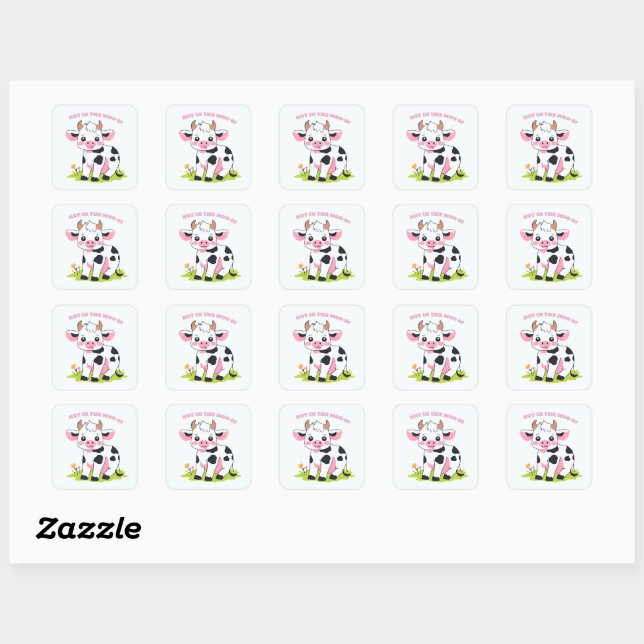 Cute Little Pink Cow Square Sticker (Sheet)