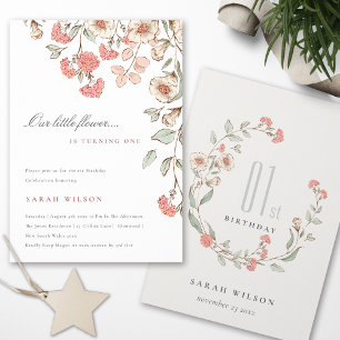 Cute Little Pink Flower Baby Girl Birthday Invite