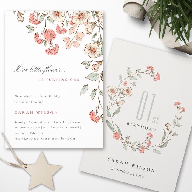 Cute Little Pink Flower Baby Girl Birthday Invite (Creator Uploaded)