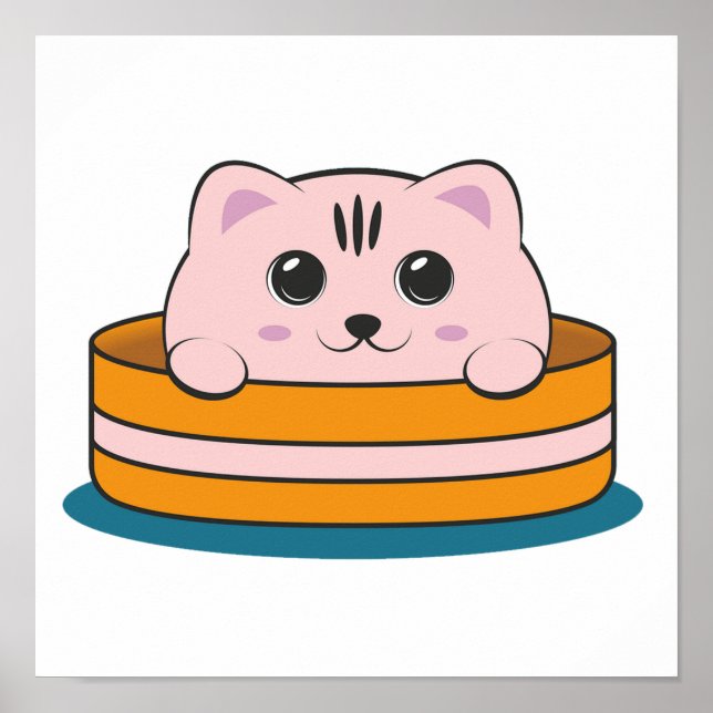 CUTE LITTLE PINK KITTEN IN A BROWN BOWL POSTER (Front)