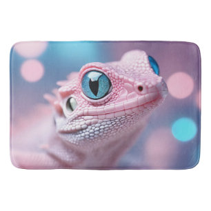 Cute Little Pink Lizard with Big Blue Eyes Bath Mat