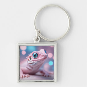 Cute Little Pink Lizard with Big Blue Eyes Key Ring