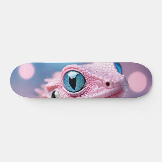 Cute Little Pink Lizard with Big Blue Eyes Skateboard (Horz)