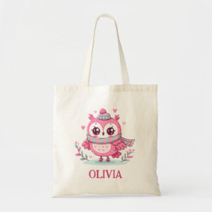 Cute Little Pink Owl Wearing Scarf and Hood Tote Bag