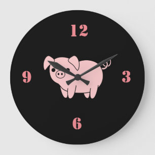 cute little pink pig large clock