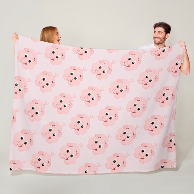 Cute Little Pink Piggy Fleece Blanket (In Situ)