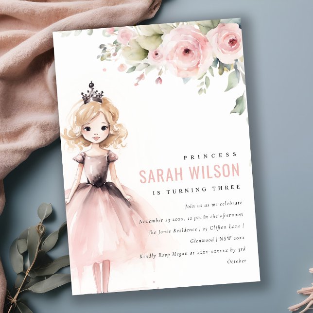 Cute Little Pink Princess Rose Floral Birthday Invitation (Creator Uploaded)