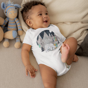 Cute Little Polar Bear with Personalised Name Baby Bodysuit