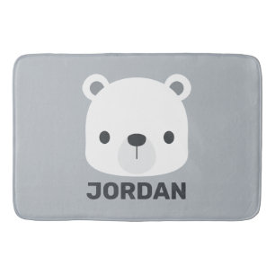 Cute Little Polar Bear with Personalised Name Bath Mat