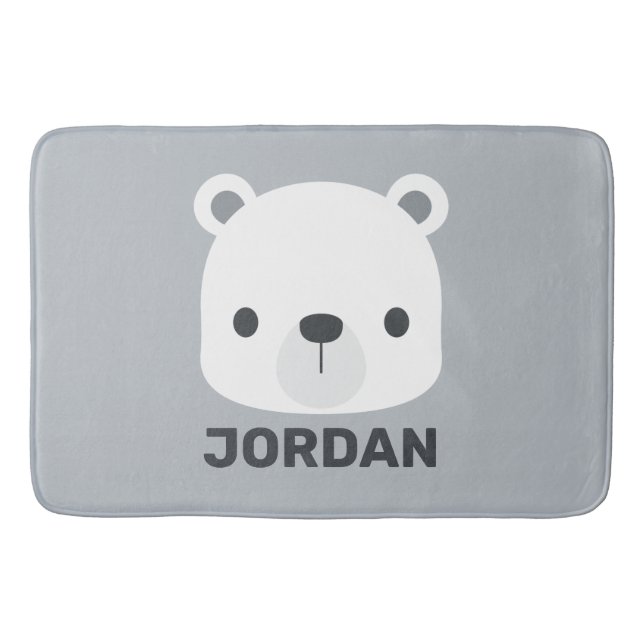 Cute Little Polar Bear with Personalised Name Bath Mat (Front)