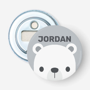 Cute Little polar Bear with Personalised Name Bottle Opener
