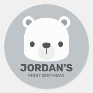 Cute Little Polar Bear with Personalised Name Classic Round Sticker