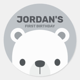 Cute Little Polar Bear with Personalised Name Classic Round Sticker