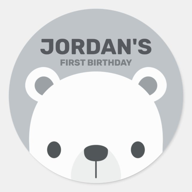 Cute Little Polar Bear with Personalised Name Classic Round Sticker (Front)