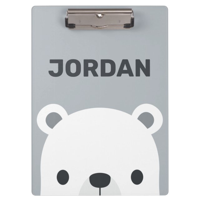 Cute Little Polar Bear with Personalised Name Clipboard (Front)