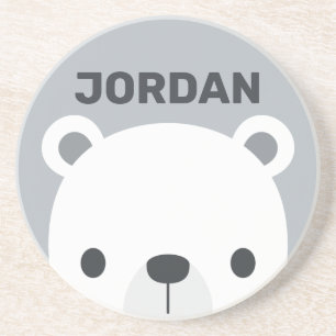 Cute Little Polar Bear with Personalised Name Coaster