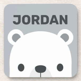Cute Little Polar Bear with Personalised Name Coaster