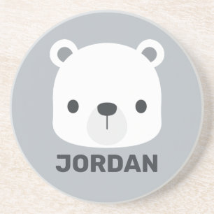 Cute Little Polar Bear with Personalised Name Coaster