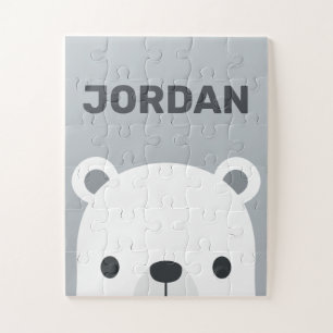 Cute Little Polar Bear with Personalised Name Jigsaw Puzzle