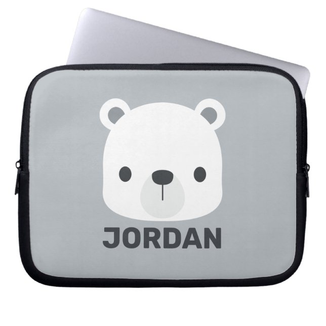 Cute Little Polar Bear with Personalised Name Laptop Sleeve (Front)