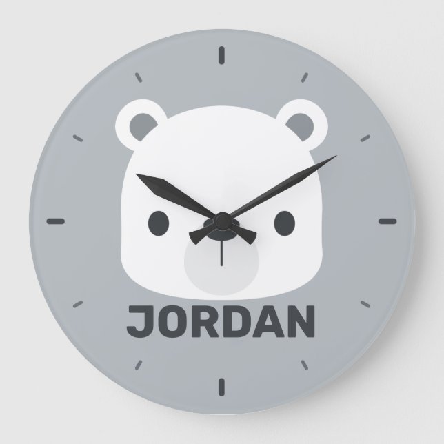 Cute Little Polar Bear with Personalised Name Large Clock (Front)